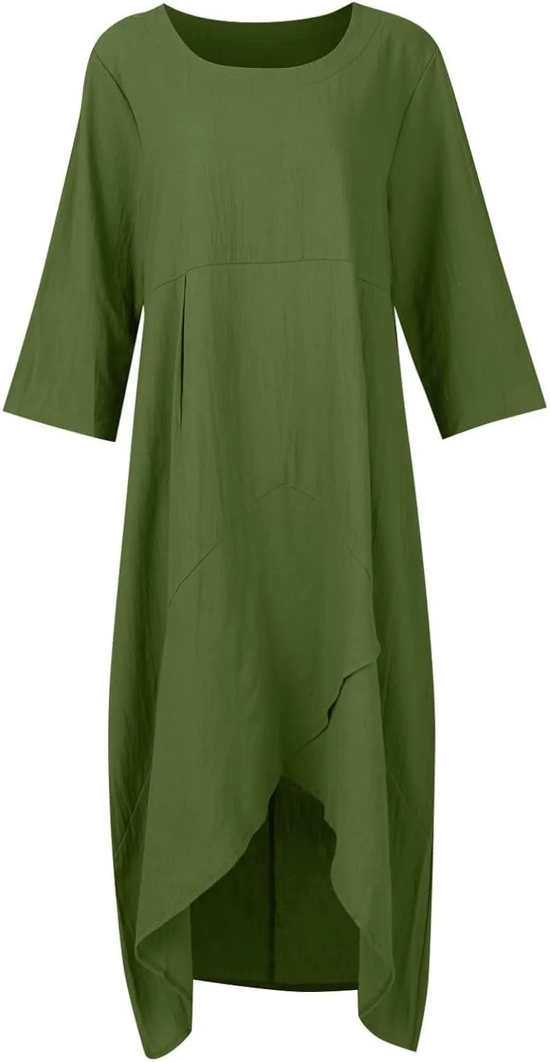 Linen Dresses for Women Casual Summer Maxi Dress Short Sleeve Boho Dress Plus Size Beach Vacation Sundress Clothes