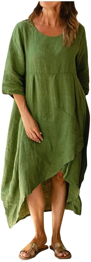 Linen Dresses for Women Casual Summer Maxi Dress Short Sleeve Boho Dress Plus Size Beach Vacation Sundress Clothes