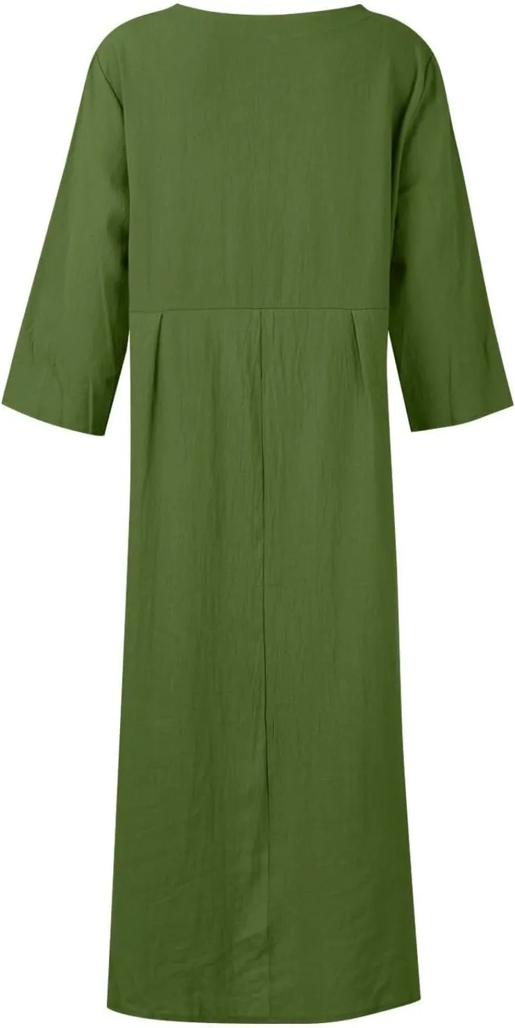 Linen Dresses for Women Casual Summer Maxi Dress Short Sleeve Boho Dress Plus Size Beach Vacation Sundress Clothes