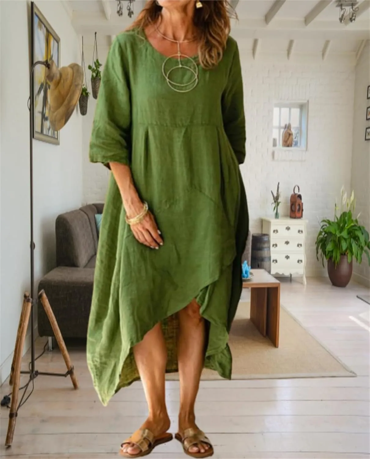Linen Dresses for Women Casual Summer Maxi Dress Short Sleeve Boho Dress Plus Size Beach Vacation Sundress Clothes
