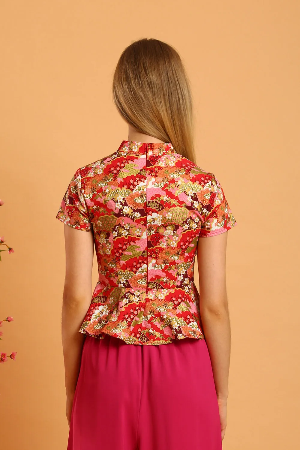 Luey Cheongsam Top in Red Pink