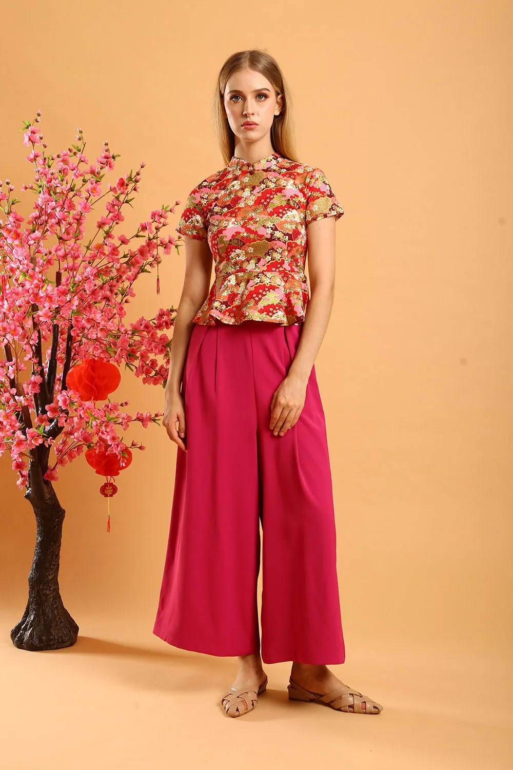 Luey Cheongsam Top in Red Pink