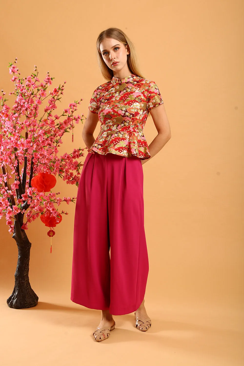 Luey Cheongsam Top in Red Pink