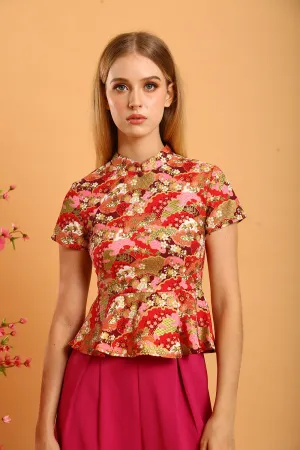 Luey Cheongsam Top in Red Pink