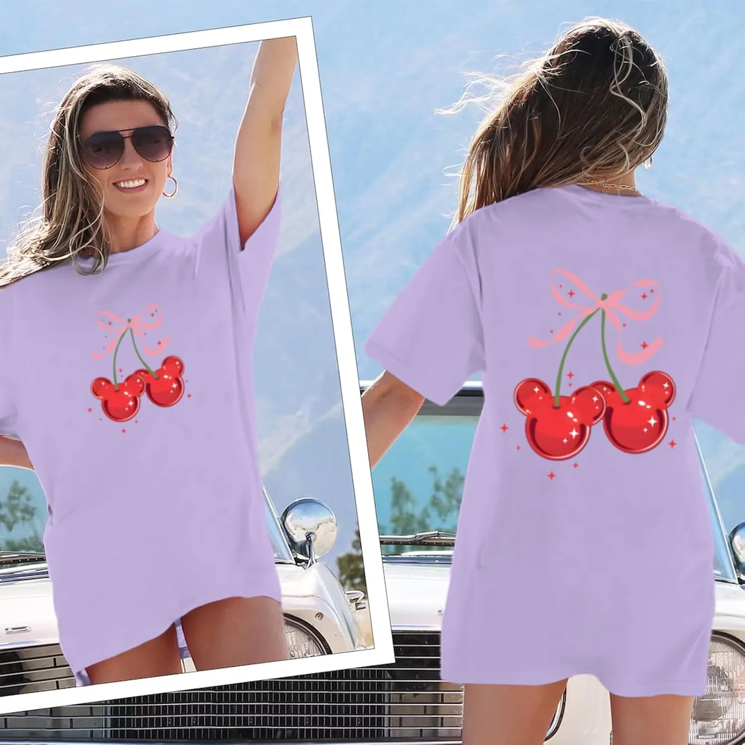 Magical Shirt for Women Cherry Bow Graphic Oversized T Shirt Family Holiday Vacation Funny Cute Aesthetic Tee Tops