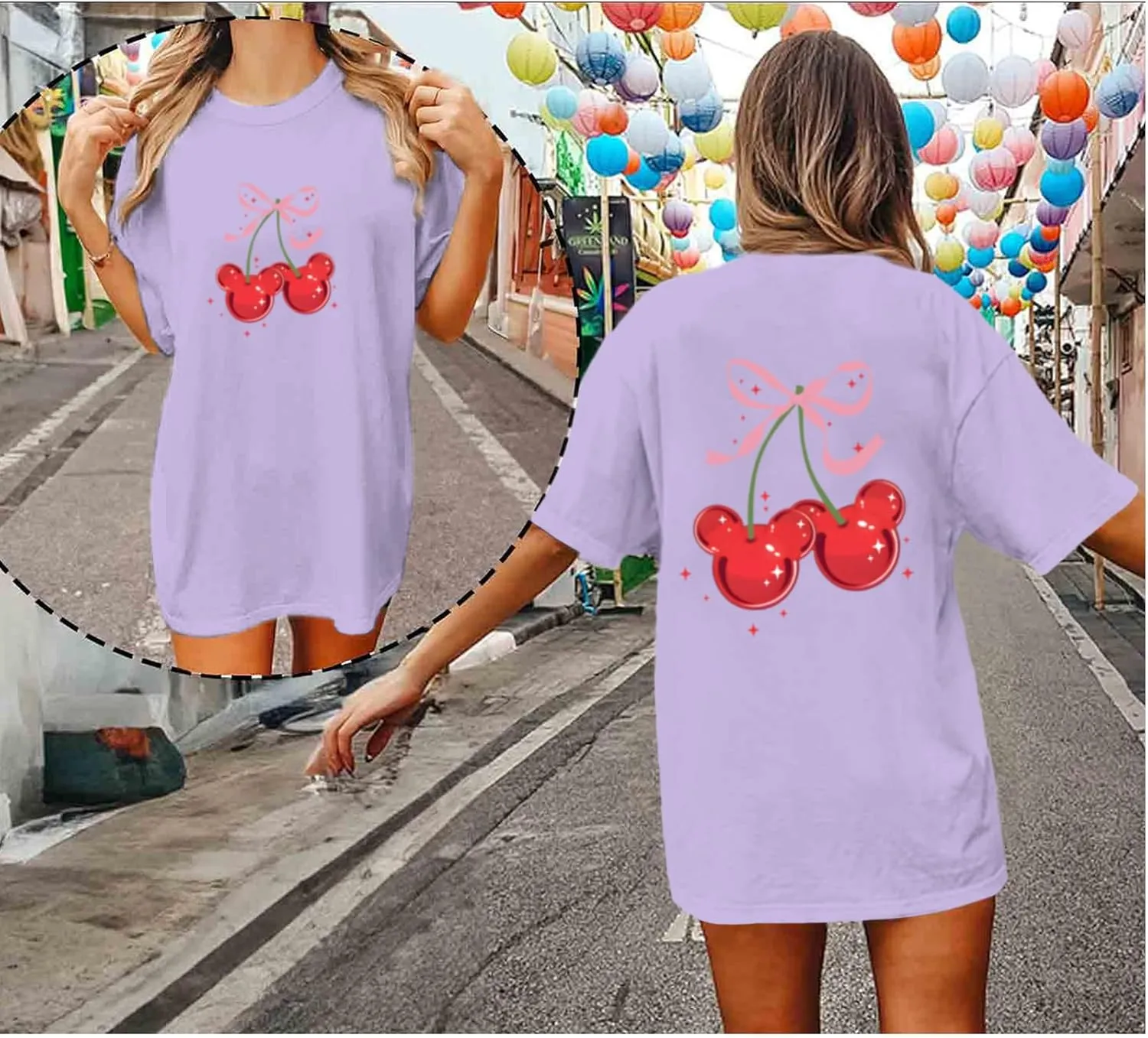 Magical Shirt for Women Cherry Bow Graphic Oversized T Shirt Family Holiday Vacation Funny Cute Aesthetic Tee Tops