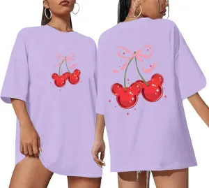 Magical Shirt for Women Cherry Bow Graphic Oversized T Shirt Family Holiday Vacation Funny Cute Aesthetic Tee Tops