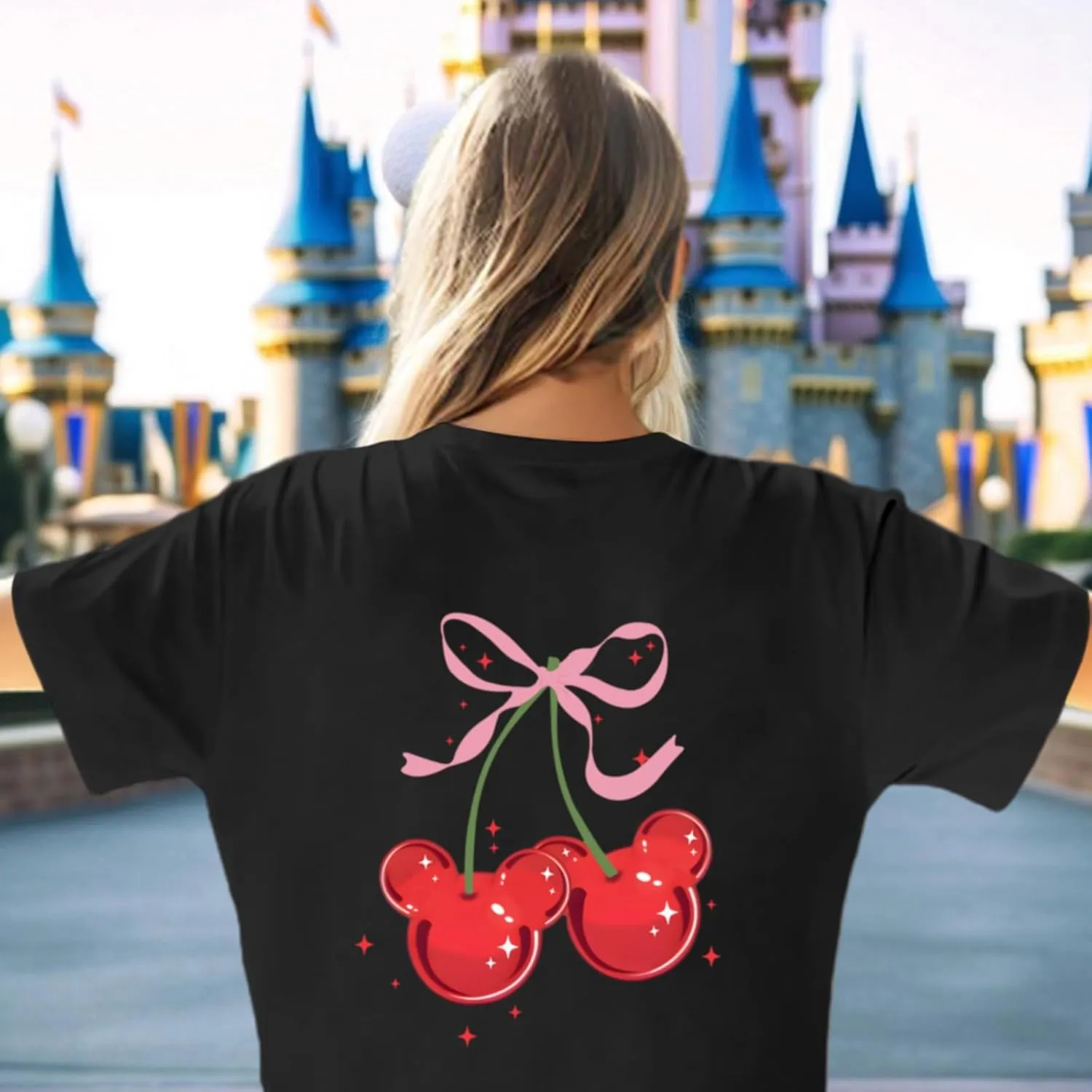 Magical Shirt for Women Cherry Bow Graphic Oversized T Shirt Family Holiday Vacation Funny Cute Aesthetic Tee Tops