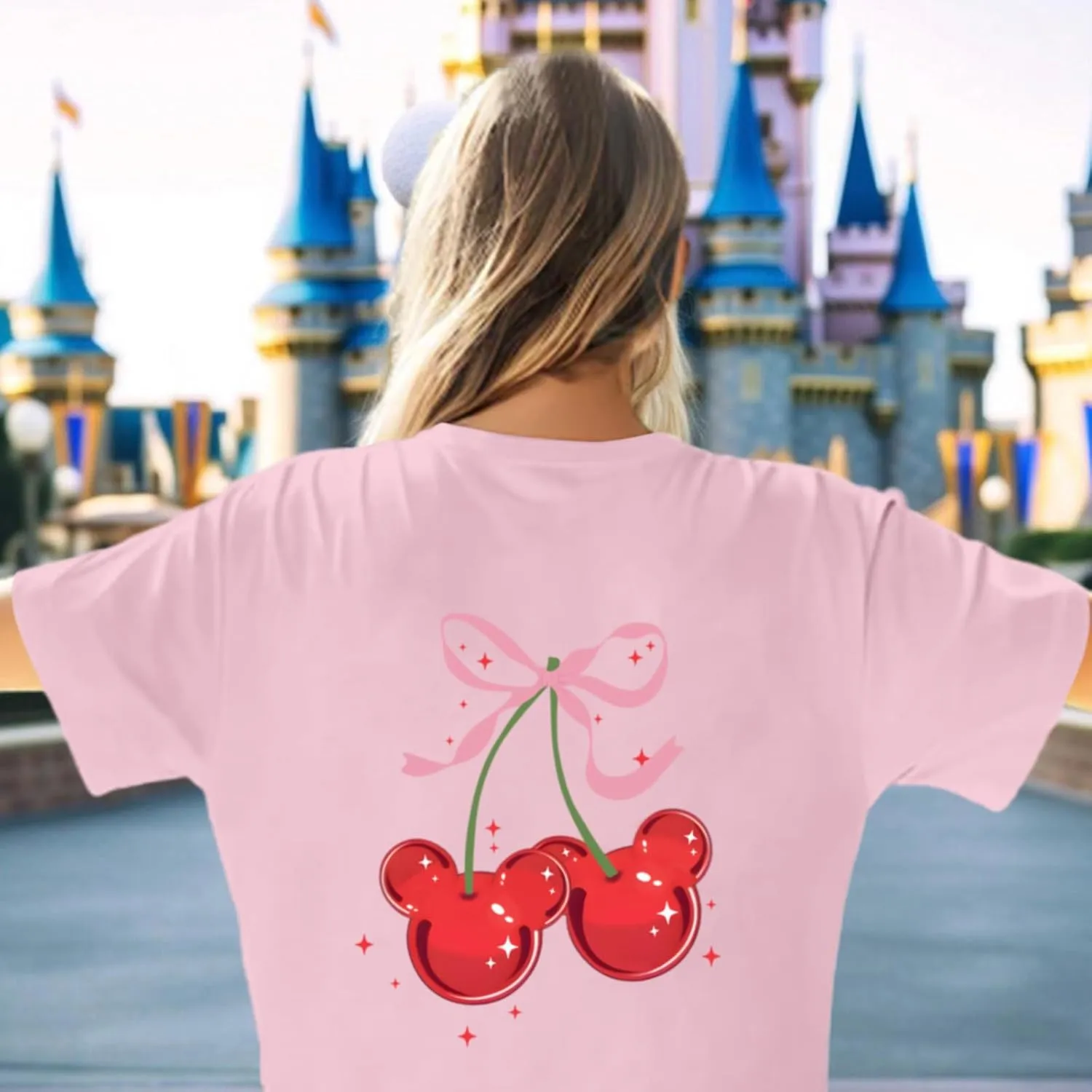 Magical Shirt for Women Cherry Bow Graphic Oversized T Shirt Family Holiday Vacation Funny Cute Aesthetic Tee Tops
