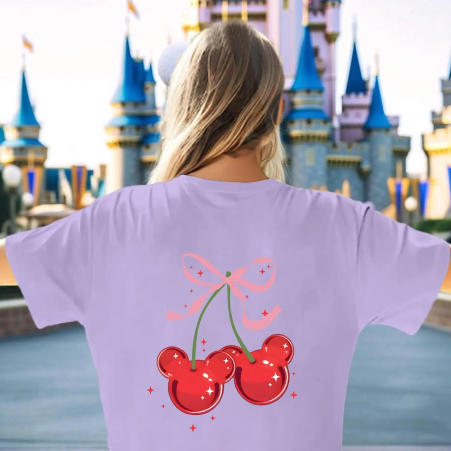 Magical Shirt for Women Cherry Bow Graphic Oversized T Shirt Family Holiday Vacation Funny Cute Aesthetic Tee Tops