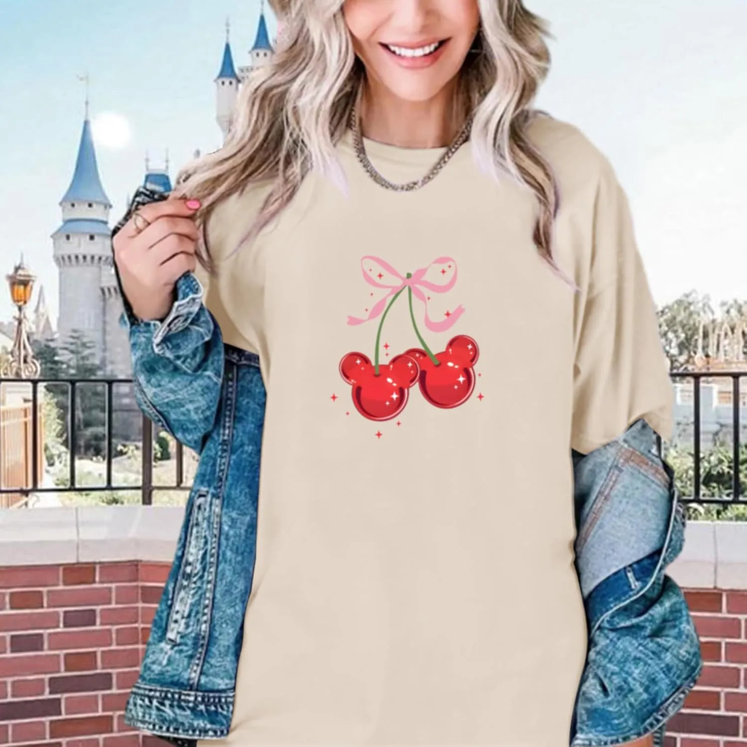 Magical Shirt for Women Cherry Bow Graphic Oversized T Shirt Family Holiday Vacation Funny Cute Aesthetic Tee Tops