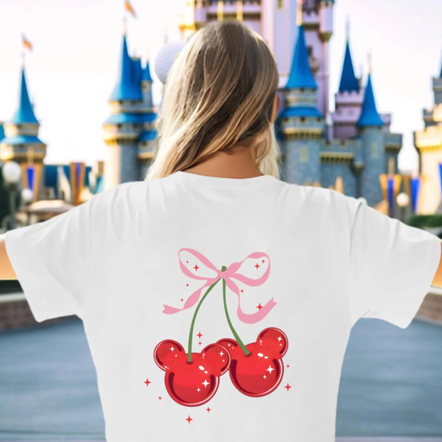 Magical Shirt for Women Cherry Bow Graphic Oversized T Shirt Family Holiday Vacation Funny Cute Aesthetic Tee Tops