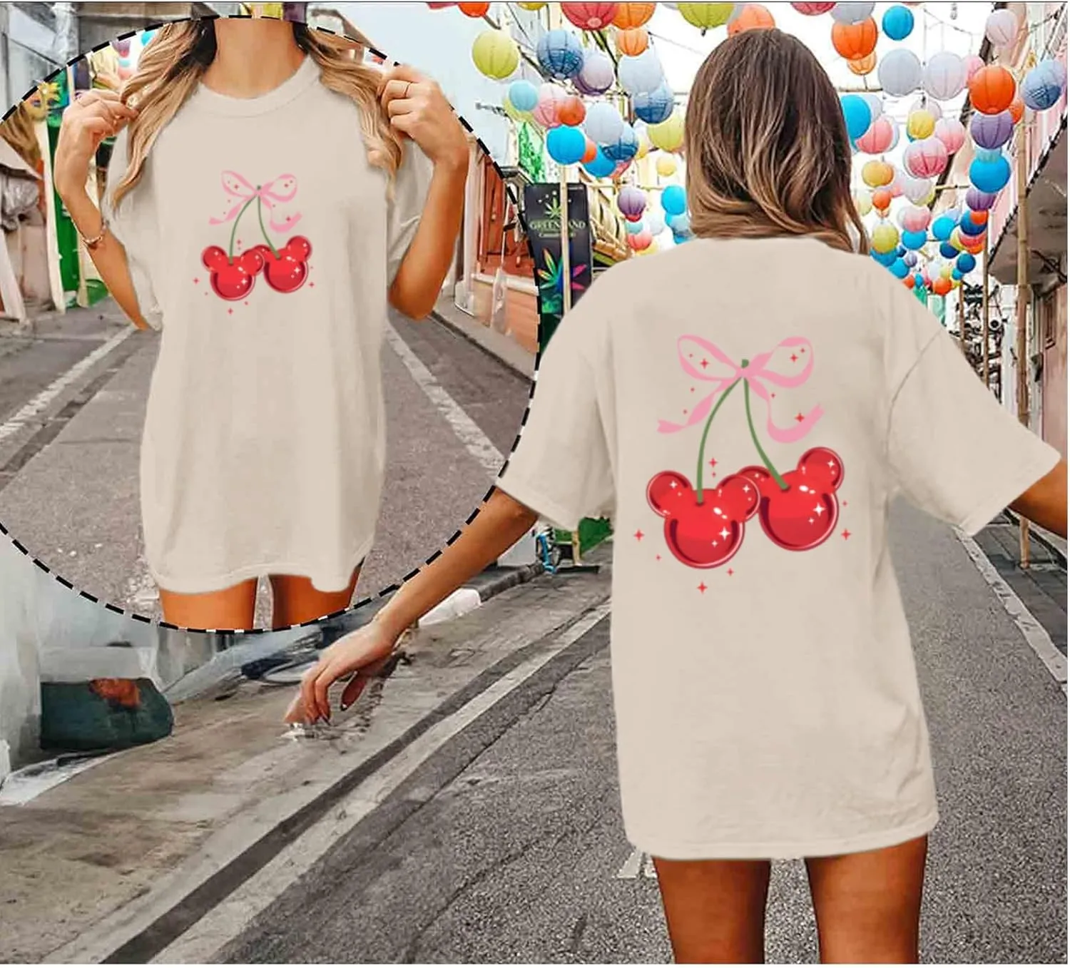 Magical Shirt for Women Cherry Bow Graphic Oversized T Shirt Family Holiday Vacation Funny Cute Aesthetic Tee Tops