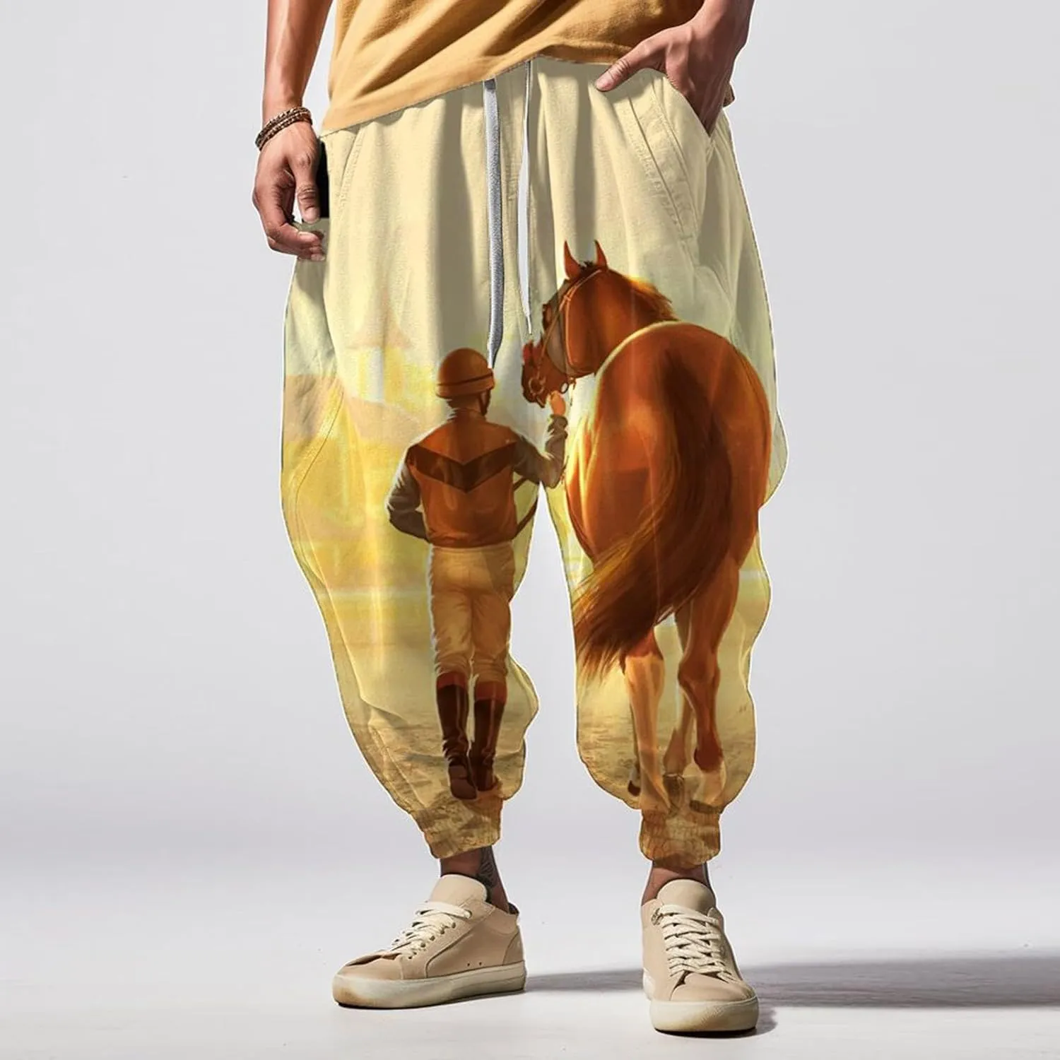 Mens Drawstring Aladdil Hippie Harem Pants Casual Sweatpants Workout Athletic Running Pants Japanese Pants Men Goth