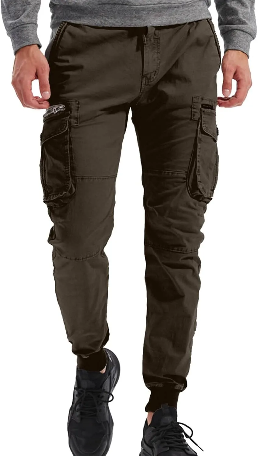 Mens Drawstring Cargo Pants Slim Fit Lightweight Track Trousers with Zip Pockets Cinch Bottom Tactical Pants Joggers