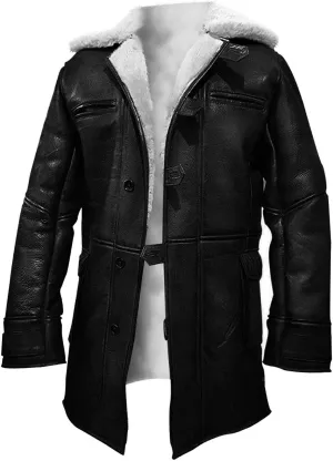 Mens Lambskin Faux Shearling Lining Coat - VEST ADULT MEN FAUX LEATHER - Faux Fur Leather Coat