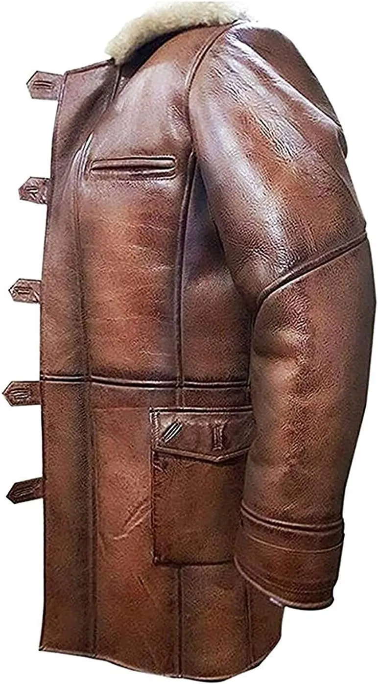 Mens Lambskin Faux Shearling Lining Coat - VEST ADULT MEN FAUX LEATHER - Faux Fur Leather Coat