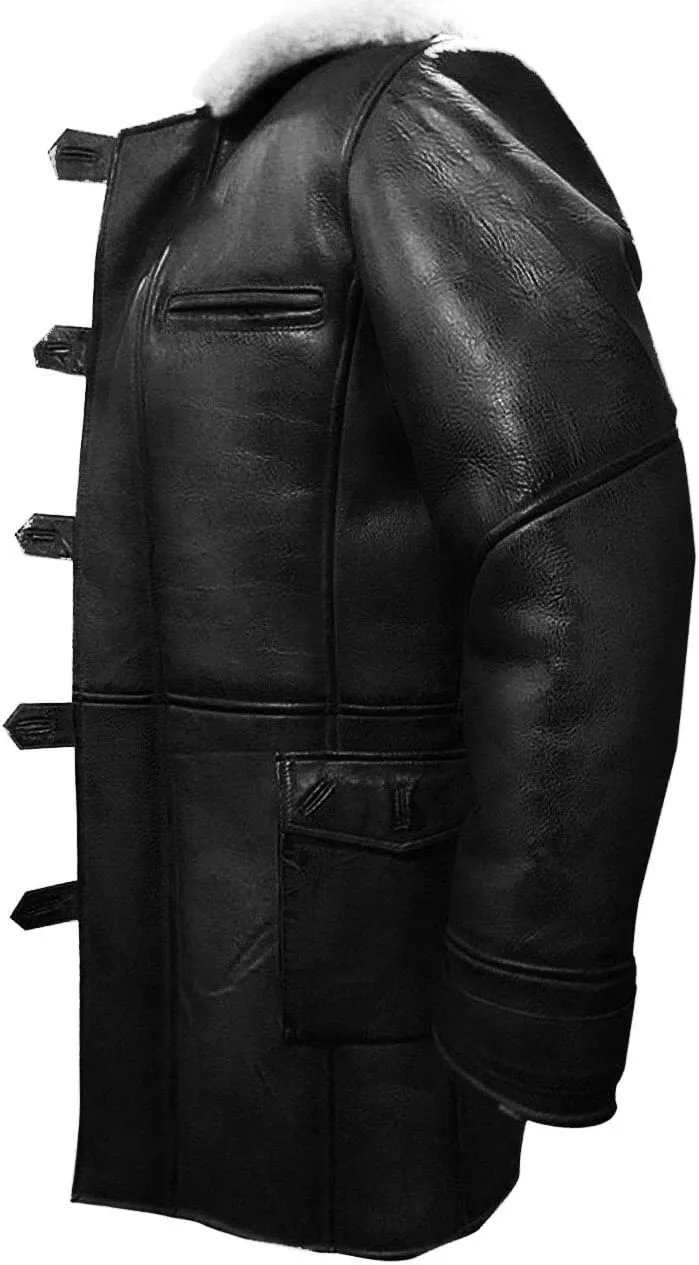 Mens Lambskin Faux Shearling Lining Coat - VEST ADULT MEN FAUX LEATHER - Faux Fur Leather Coat