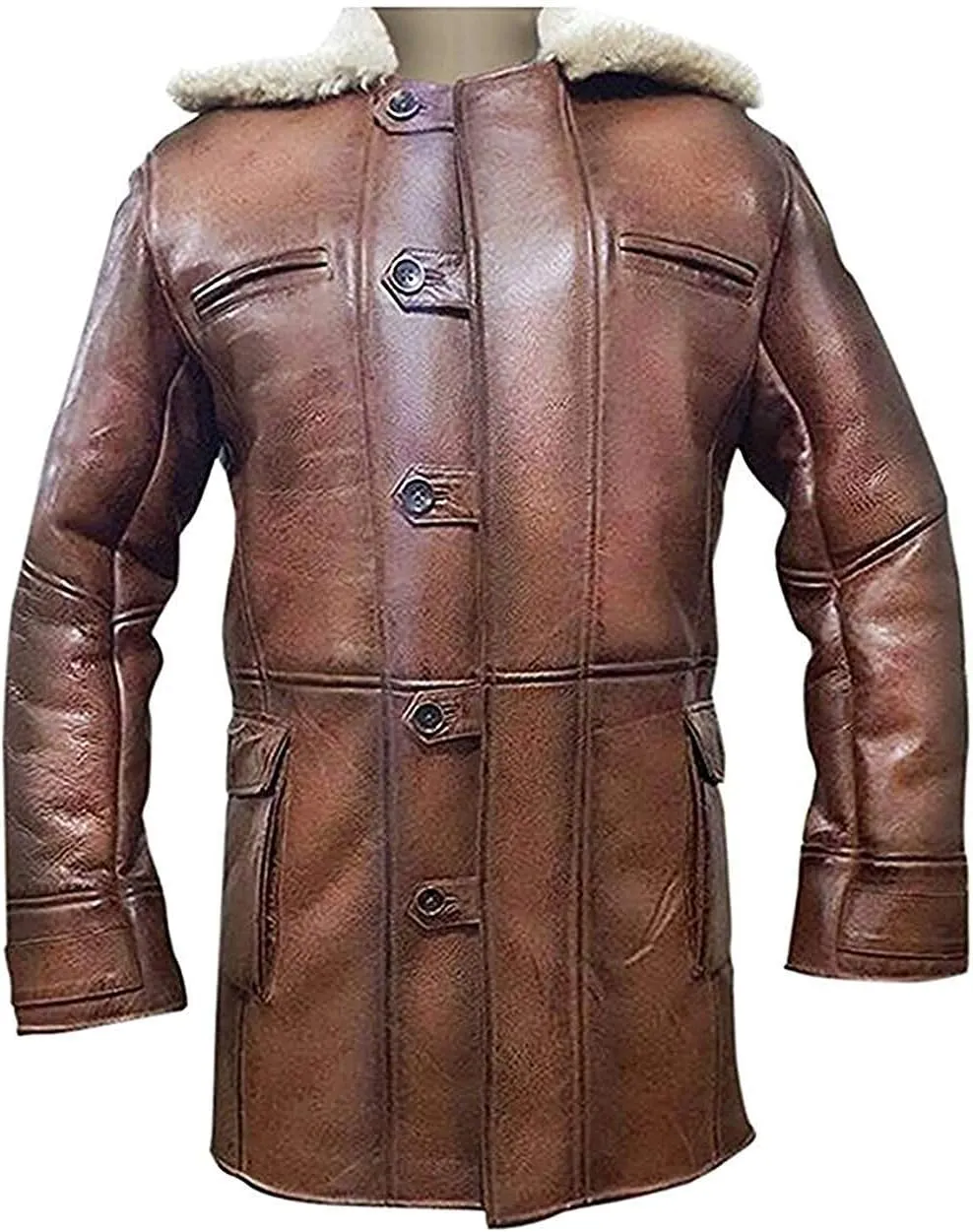 Mens Lambskin Faux Shearling Lining Coat - VEST ADULT MEN FAUX LEATHER - Faux Fur Leather Coat