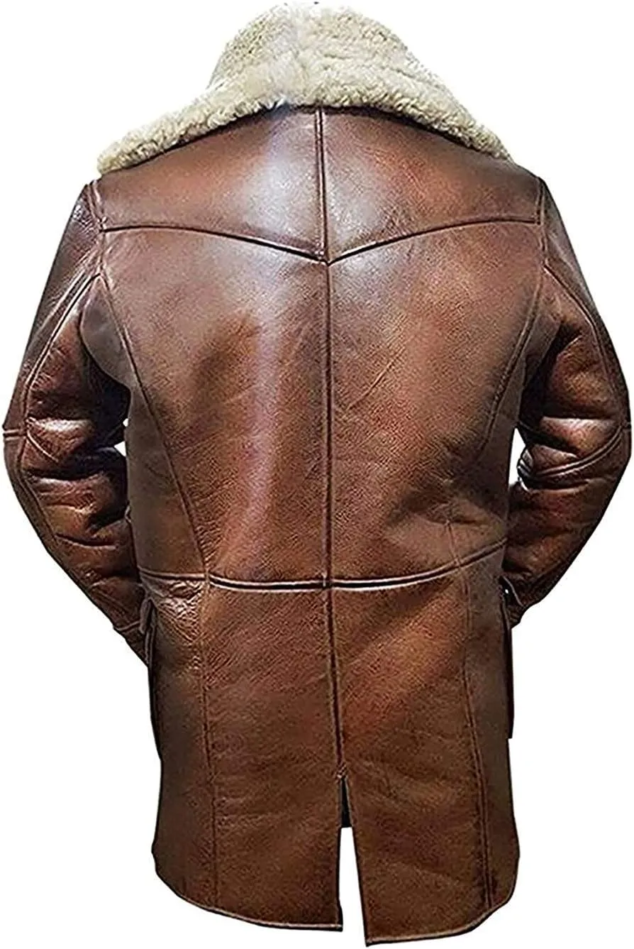 Mens Lambskin Faux Shearling Lining Coat - VEST ADULT MEN FAUX LEATHER - Faux Fur Leather Coat