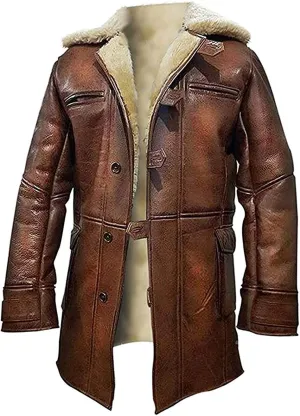 Mens Lambskin Faux Shearling Lining Coat - VEST ADULT MEN FAUX LEATHER - Faux Fur Leather Coat