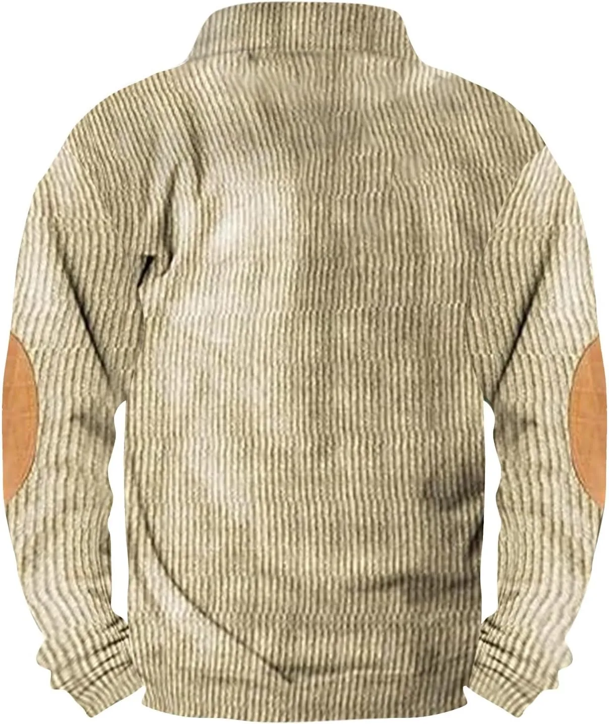 Mens Vintage Sweatshirt Casual Henley Pullover Waffle Button Up Sweater Long Sleeve Shirt with Patched Elbow