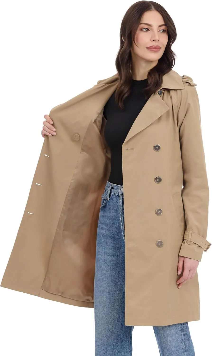 Michael Kors Women's Double Button Trenchcoat with Detachable Hood