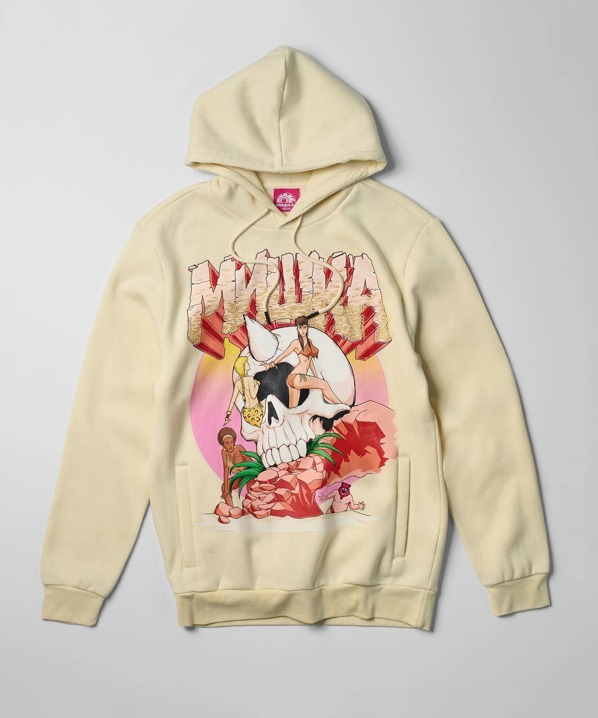 Mishka Graphic Print Embroidered Hoodie - Khaki