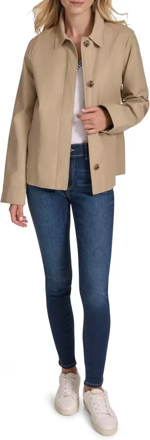 Nautica Women's Solid Cropped Trench Coat Jacket