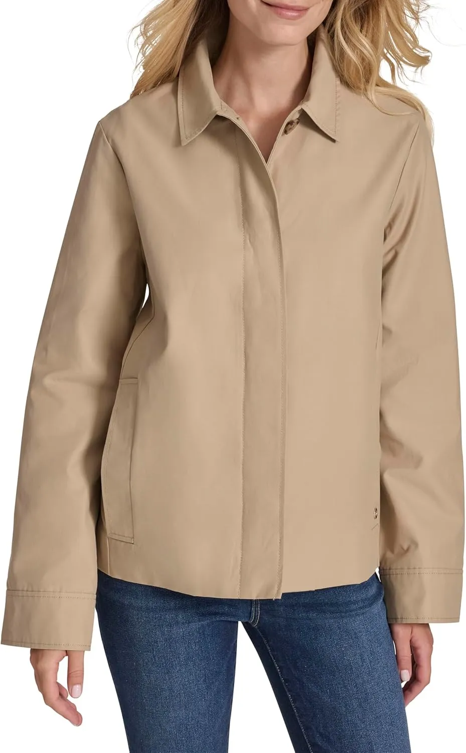 Nautica Women's Solid Cropped Trench Coat Jacket
