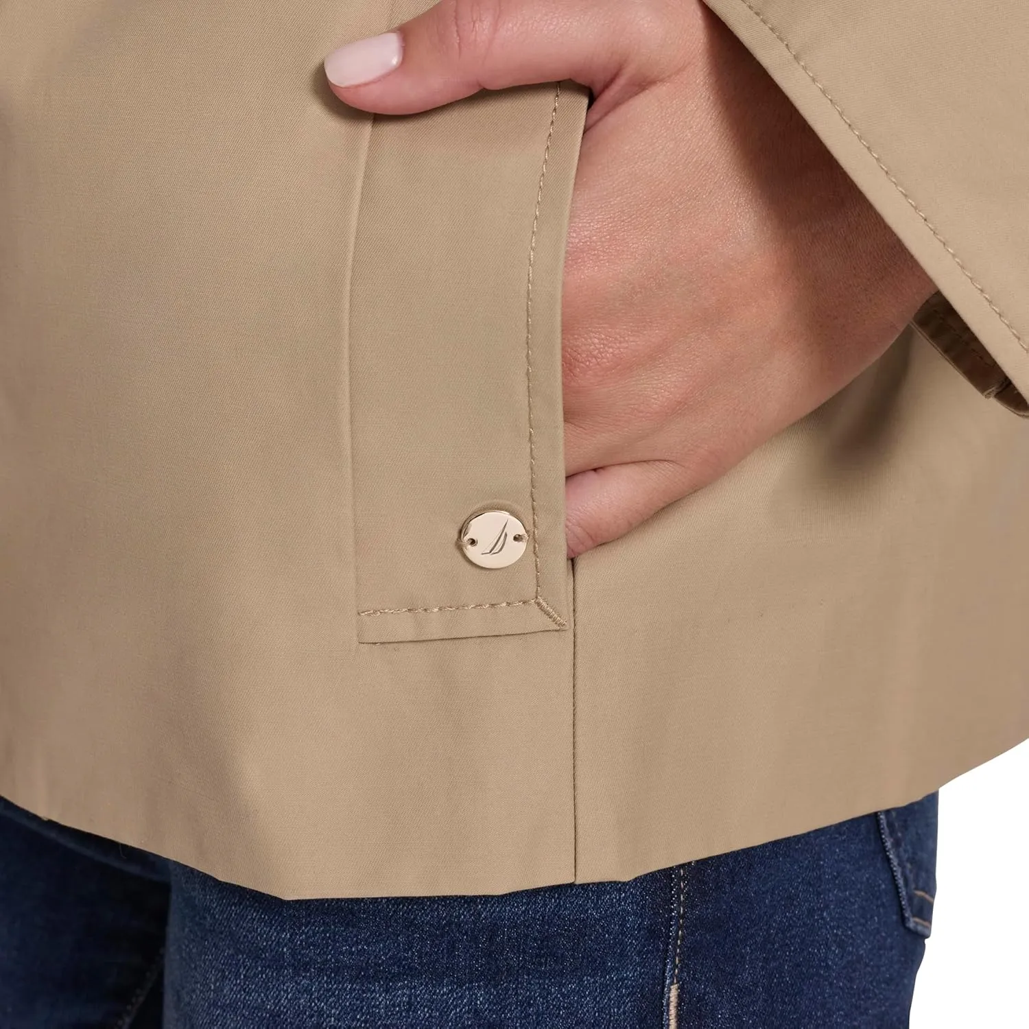 Nautica Women's Solid Cropped Trench Coat Jacket