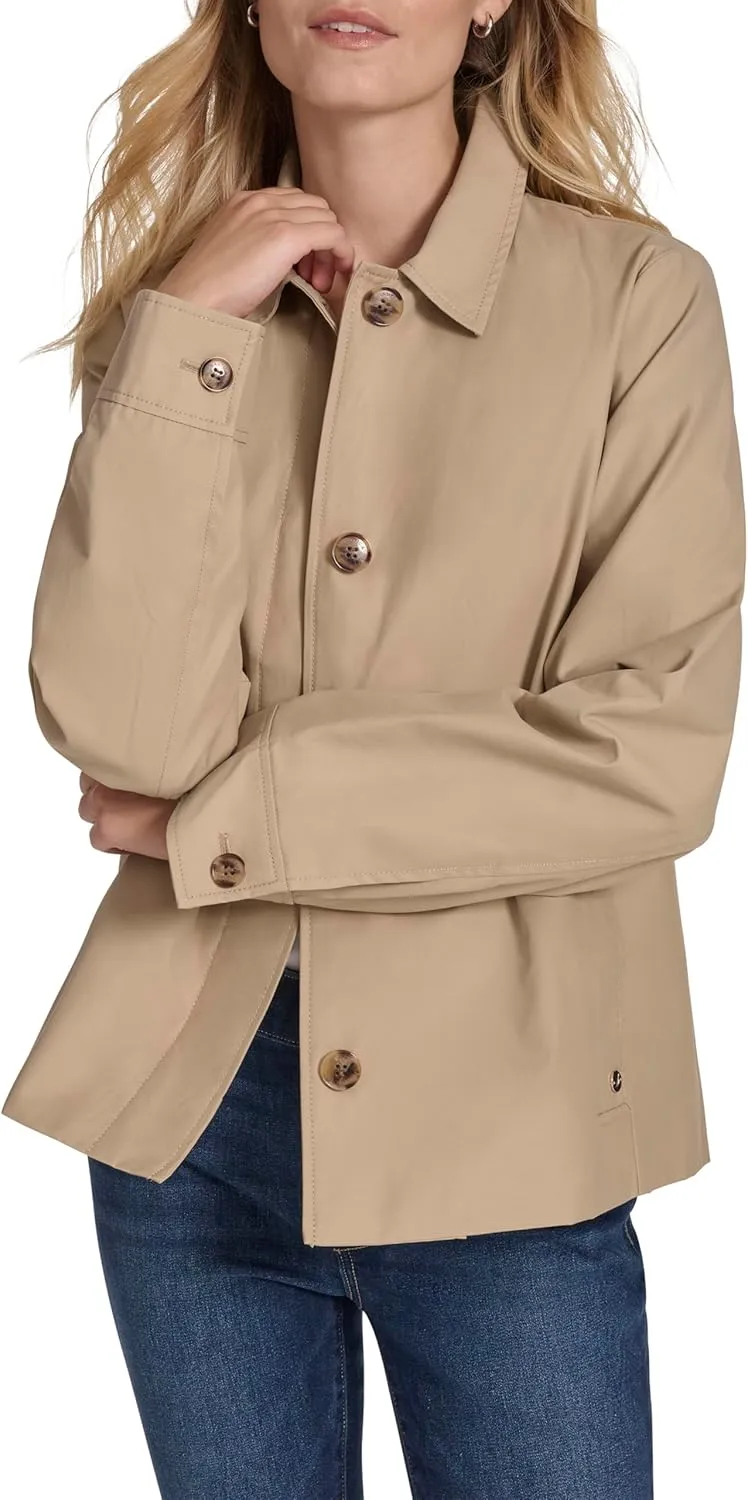 Nautica Women's Solid Cropped Trench Coat Jacket