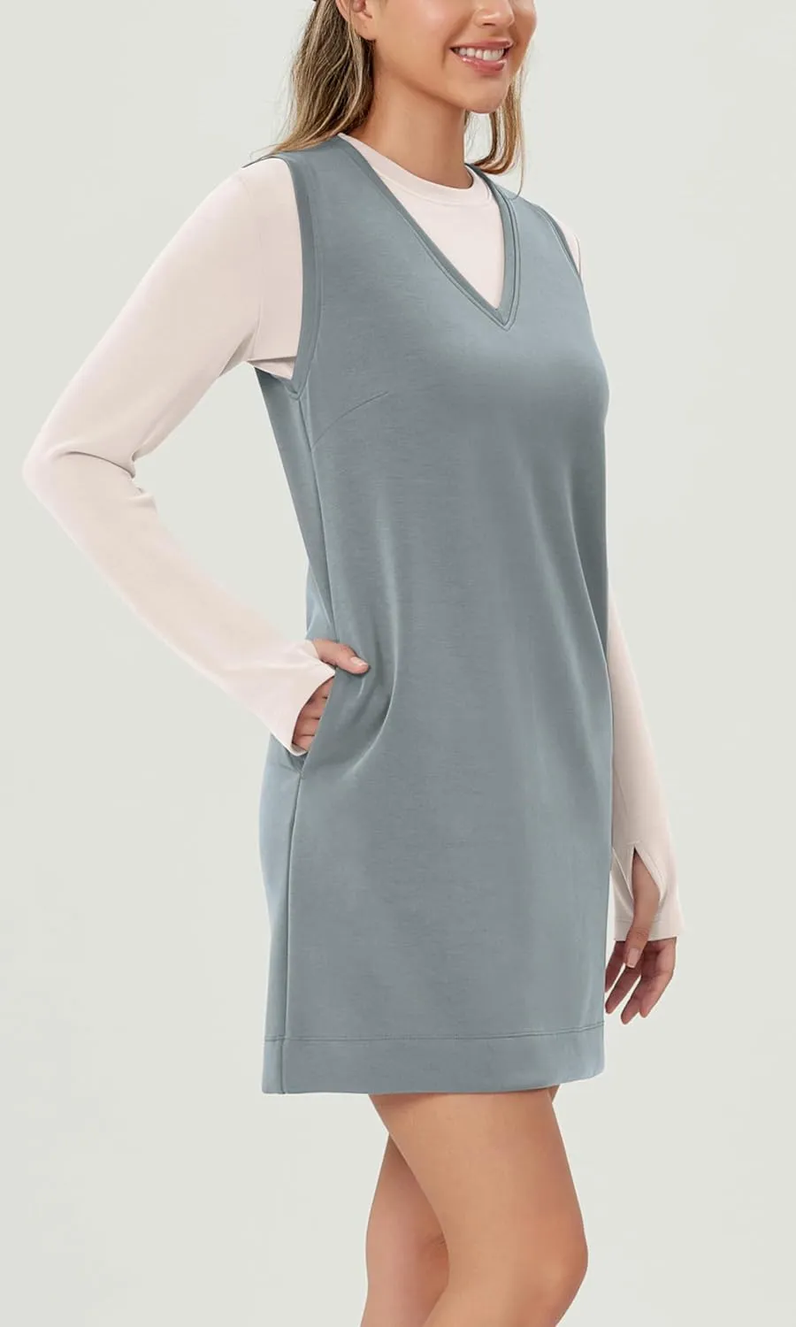 ODODOS Modal Soft V-Neck Tank Dress for Women Sleeveless Sundress Casual Relaxed Summer Dress with Pocket