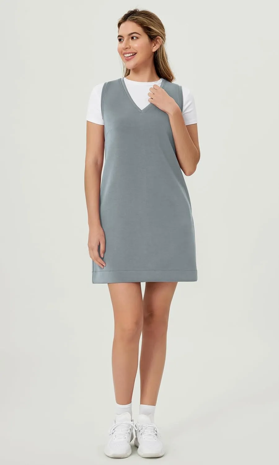 ODODOS Modal Soft V-Neck Tank Dress for Women Sleeveless Sundress Casual Relaxed Summer Dress with Pocket