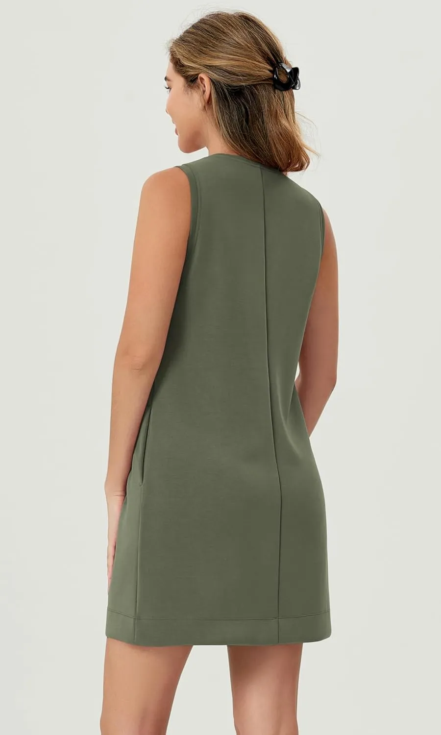 ODODOS Modal Soft V-Neck Tank Dress for Women Sleeveless Sundress Casual Relaxed Summer Dress with Pocket