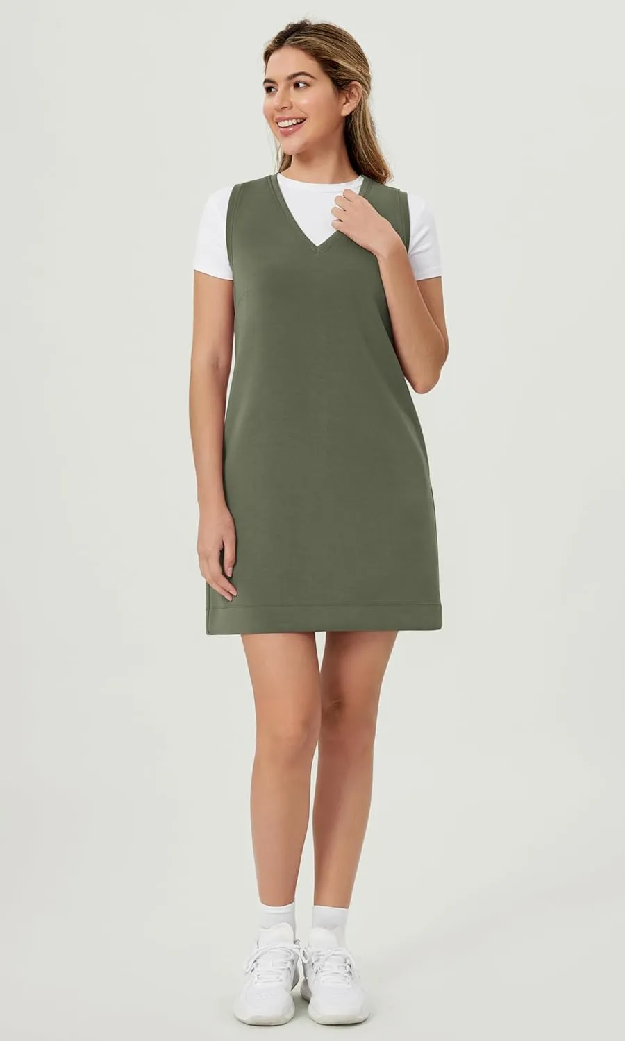 ODODOS Modal Soft V-Neck Tank Dress for Women Sleeveless Sundress Casual Relaxed Summer Dress with Pocket