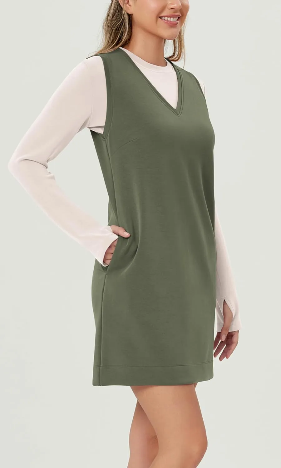 ODODOS Modal Soft V-Neck Tank Dress for Women Sleeveless Sundress Casual Relaxed Summer Dress with Pocket