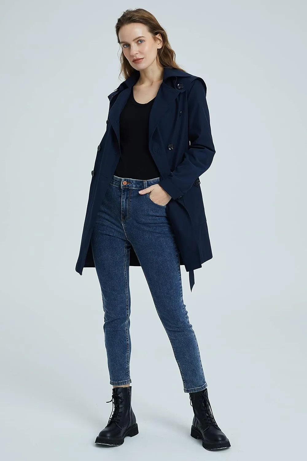 Orolay Women's Double Breasted Trench Coat Notched Lapel Jacket with Belt