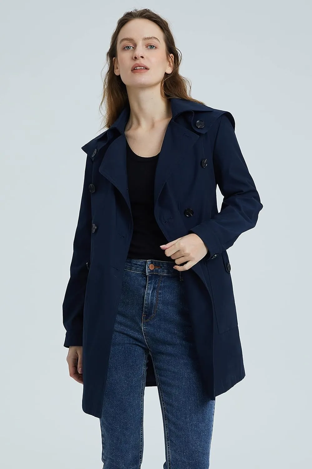 Orolay Women's Double Breasted Trench Coat Notched Lapel Jacket with Belt