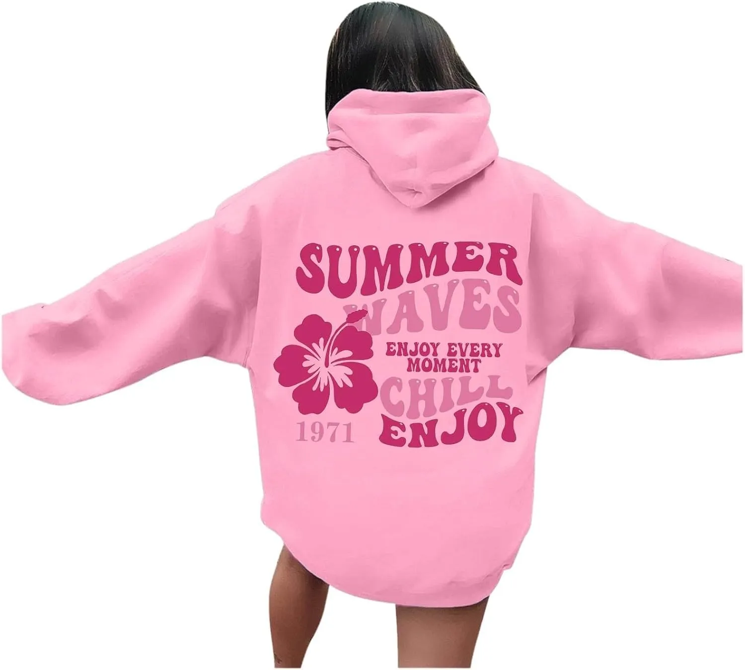 Pink Palm Puff Hoodie Letter Print Y2k Sweatshirt Trendy Preppy Sweatshirts for Teen Girls Cute Clothes
