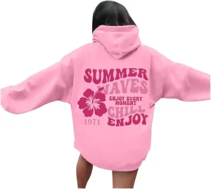 Pink Palm Puff Hoodie Letter Print Y2k Sweatshirt Trendy Preppy Sweatshirts for Teen Girls Cute Clothes