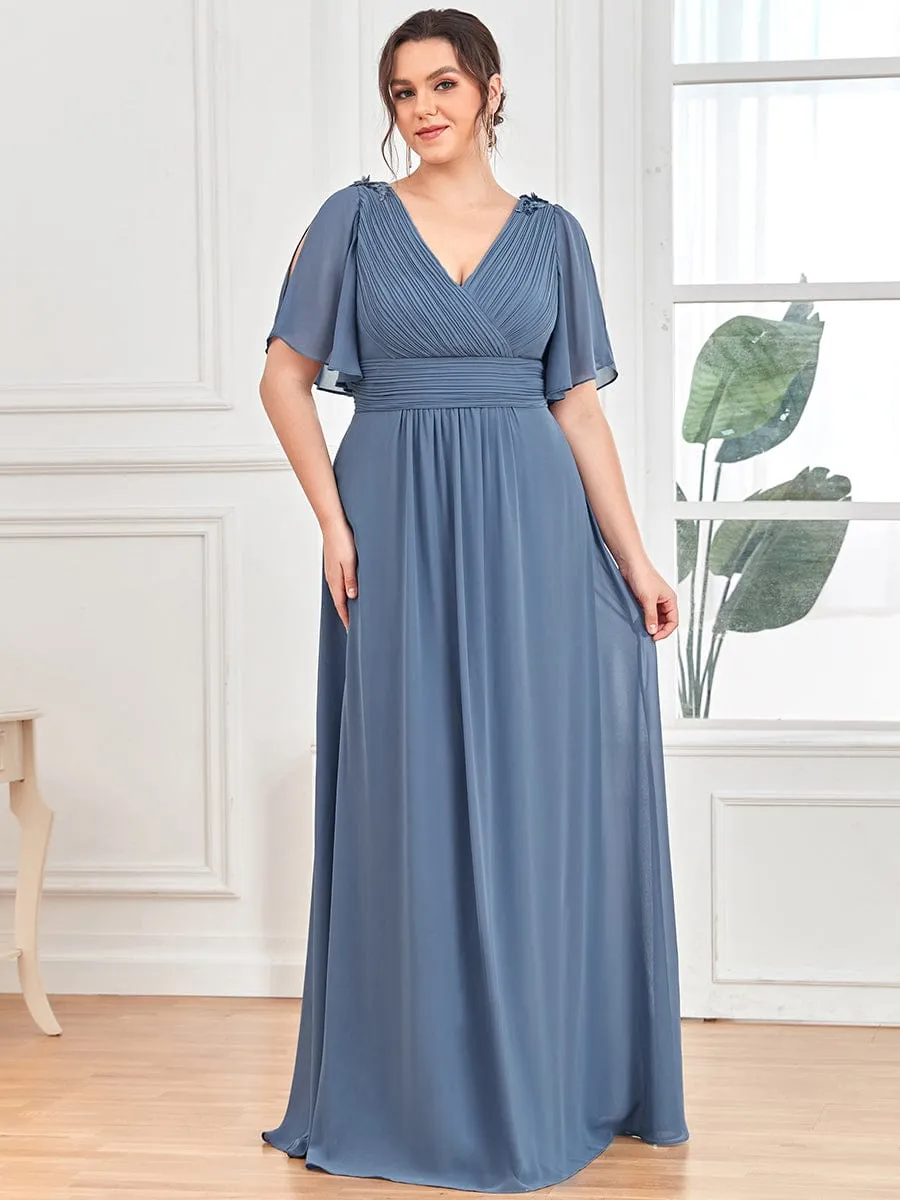 Robe de soirée Mousseline plissée à col en V et paillettes