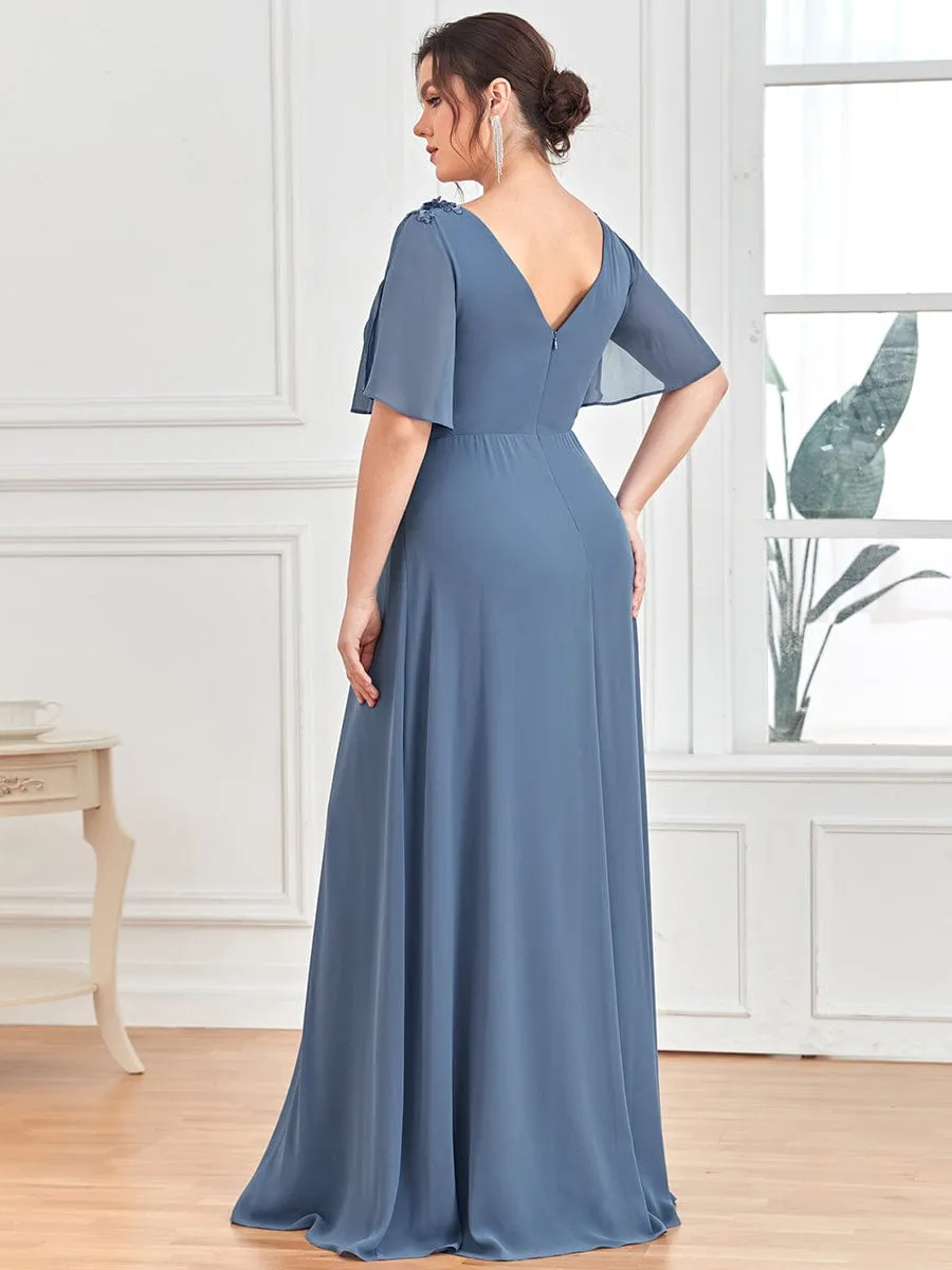 Robe de soirée Mousseline plissée à col en V et paillettes