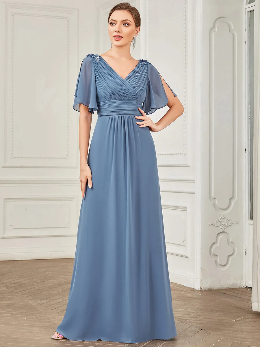 Robe de soirée Mousseline plissée à col en V et paillettes