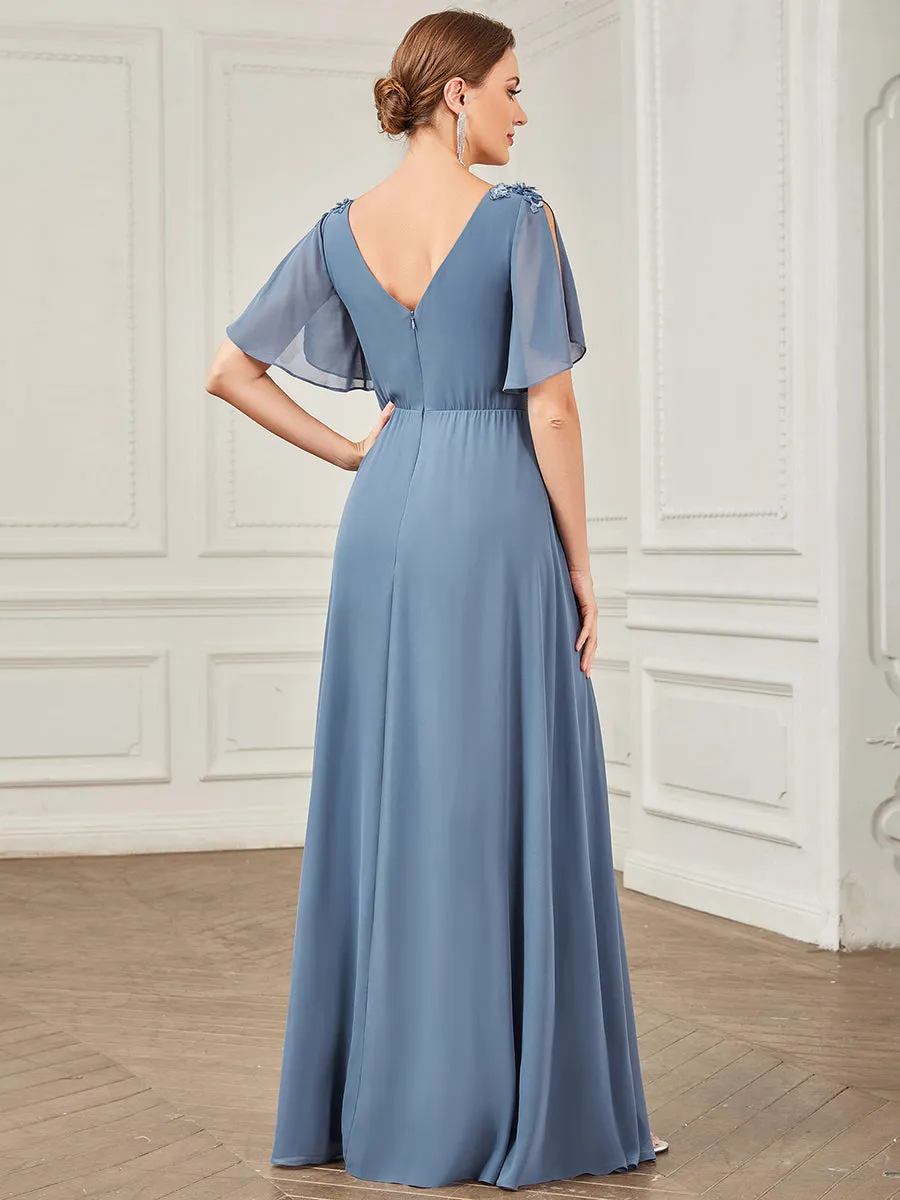 Robe de soirée Mousseline plissée à col en V et paillettes