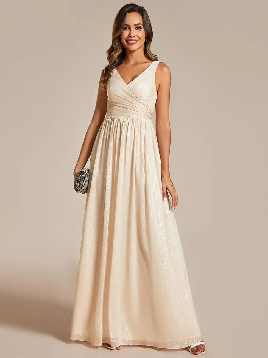 Robes de soirée sans manches à col en V avec paillettes délicates