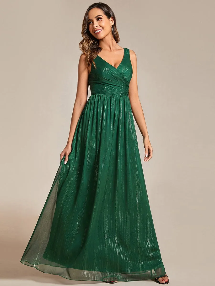 Robes de soirée sans manches à col en V avec paillettes délicates