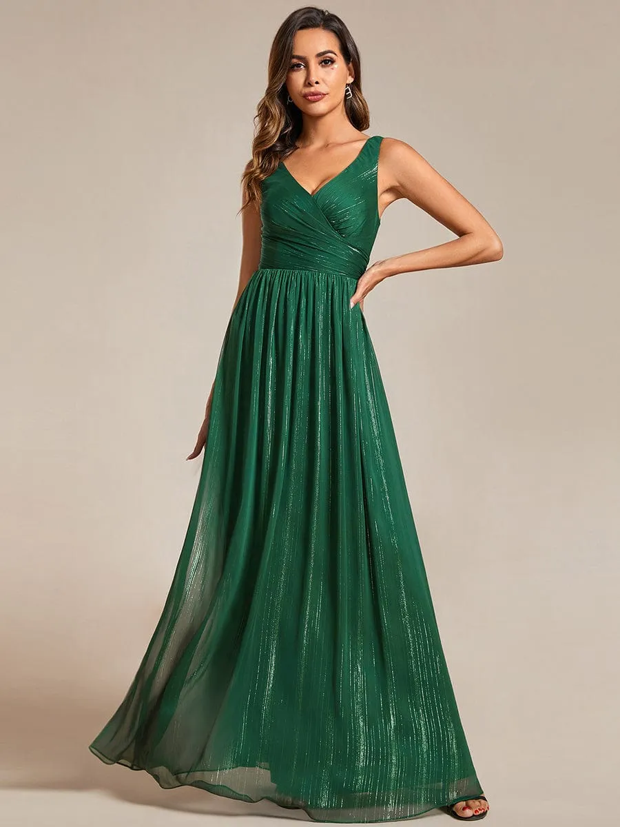 Robes de soirée sans manches à col en V avec paillettes délicates