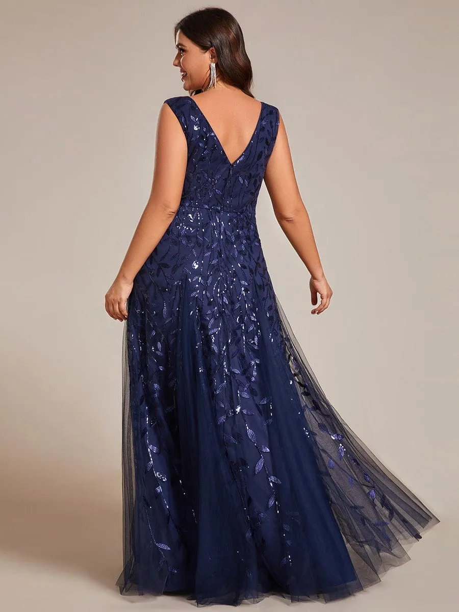 Robes de soirée trapèze pailletées sans manches à col en V