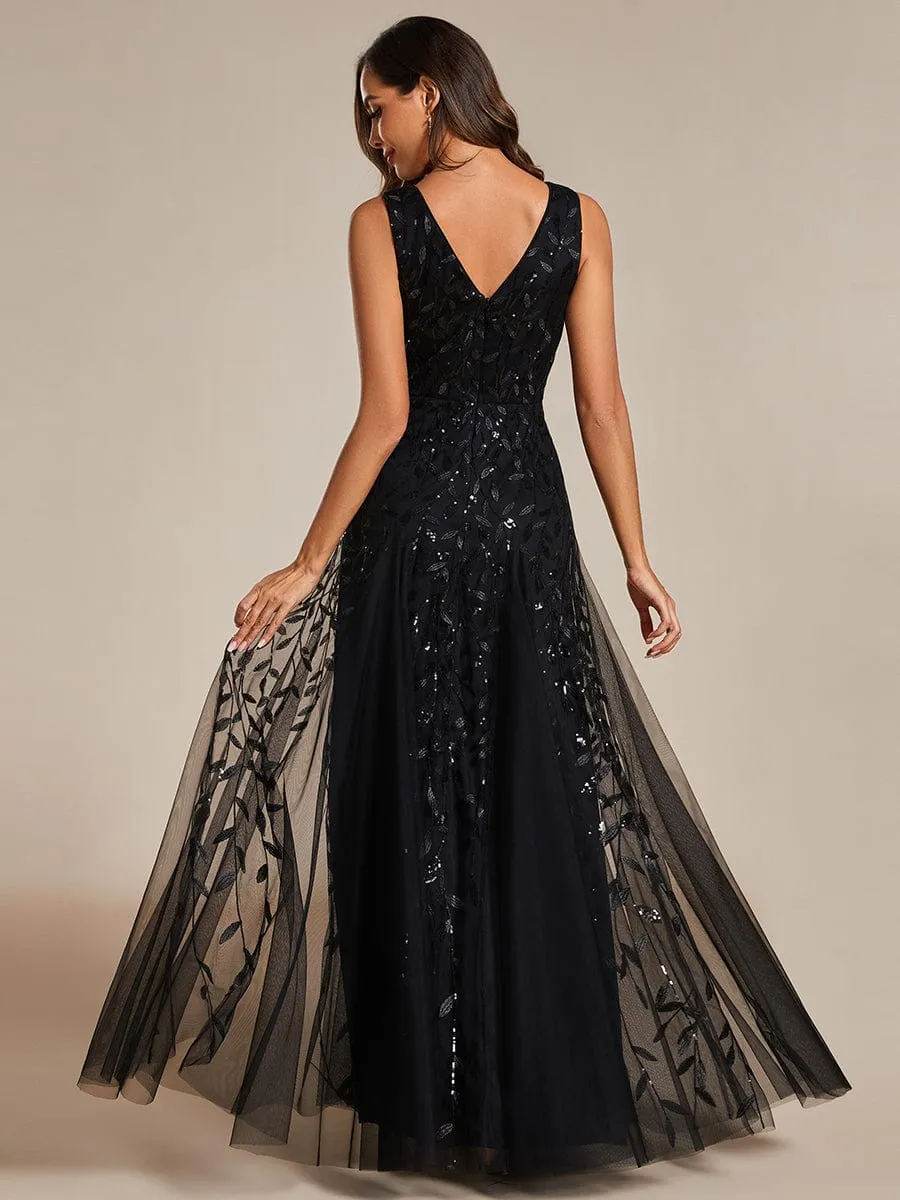 Robes de soirée trapèze pailletées sans manches à col en V